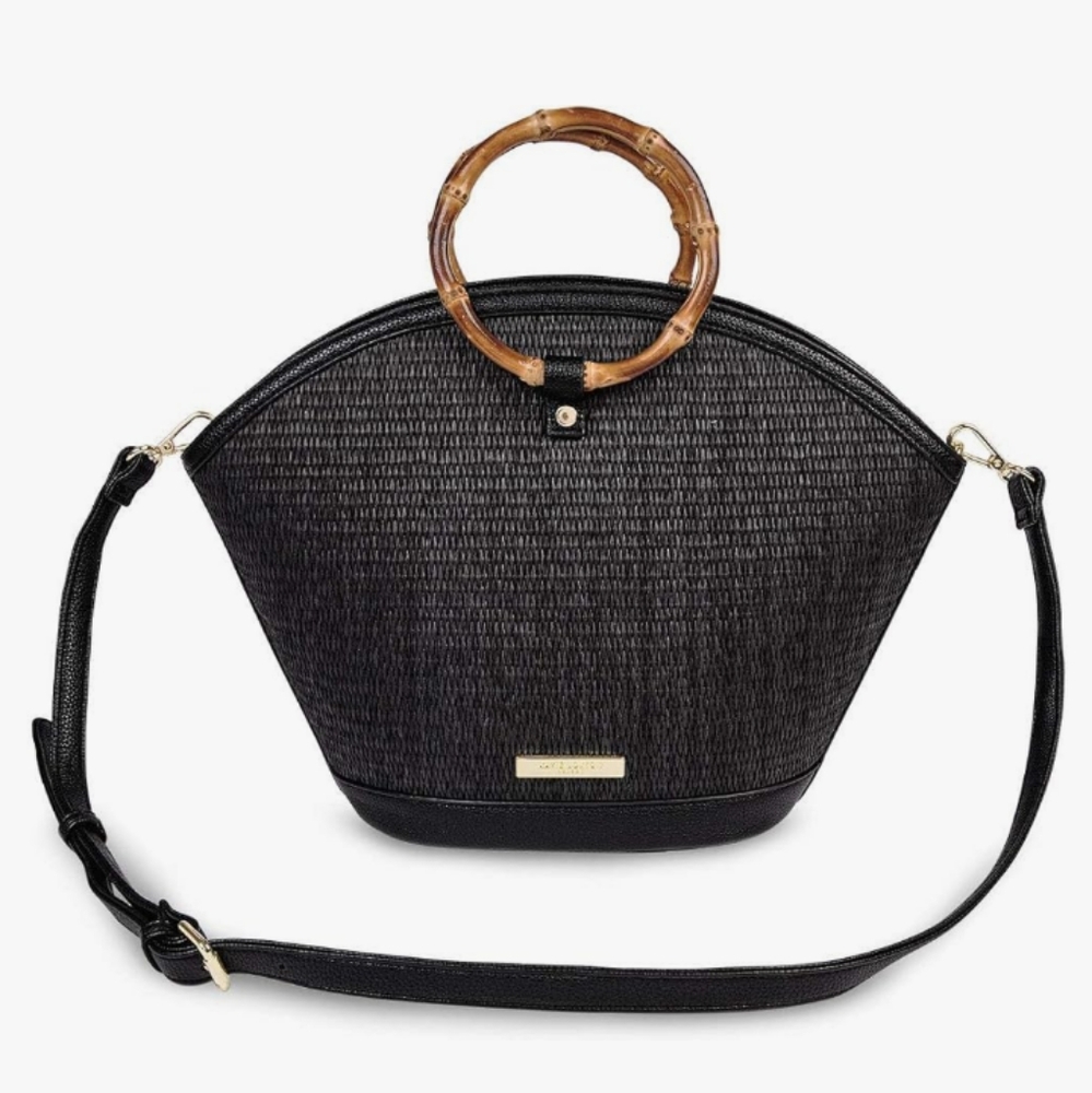 Katie Loxton Black Capri Straw Round Bag